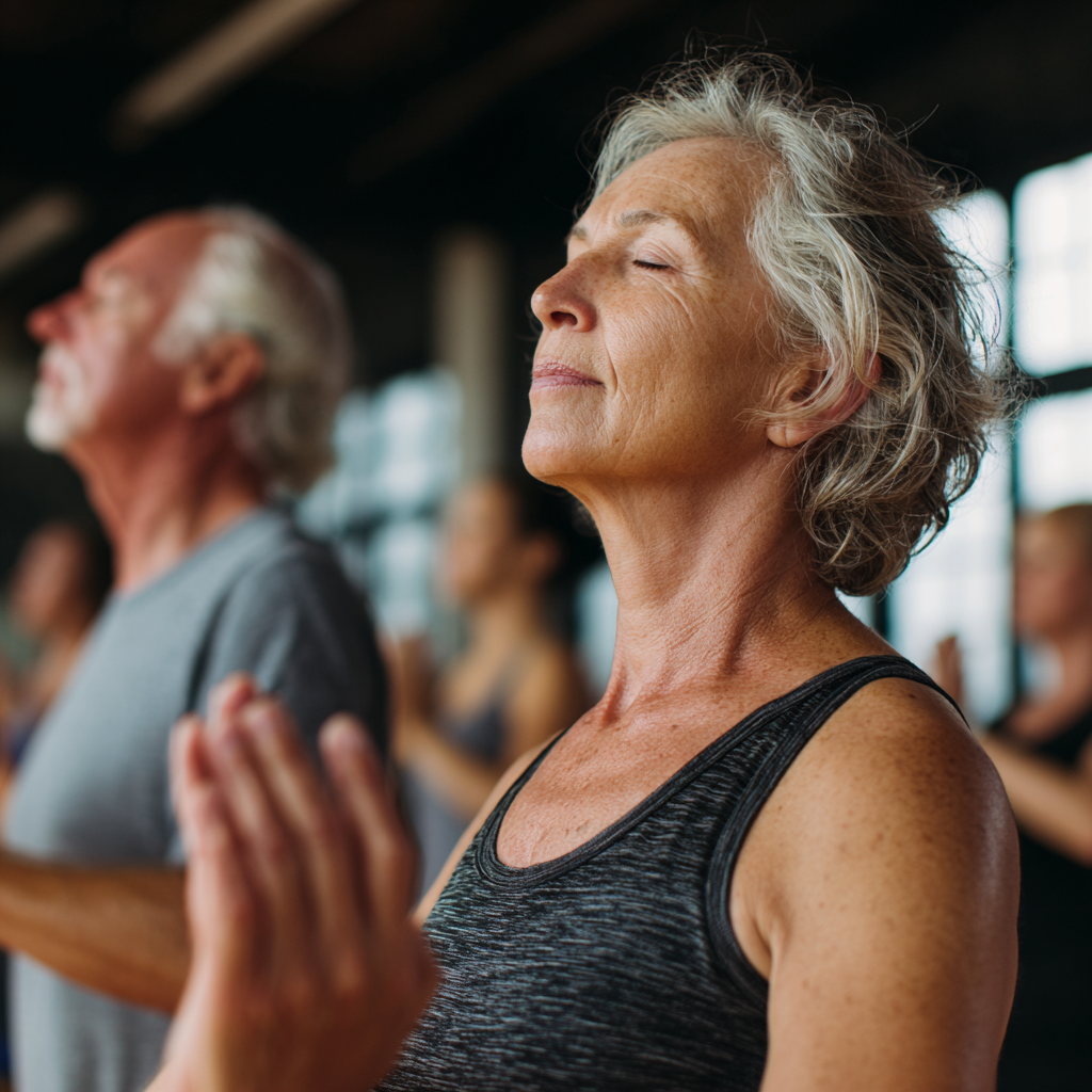 mature adults practicing mindful movement exercises